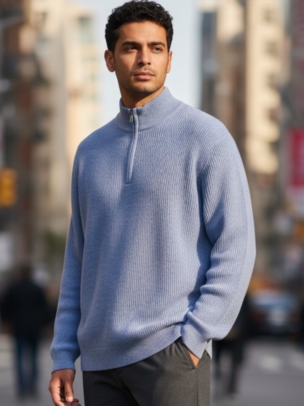 Peter Millar Men's Ribbed Half-Zip Sweater - Blue